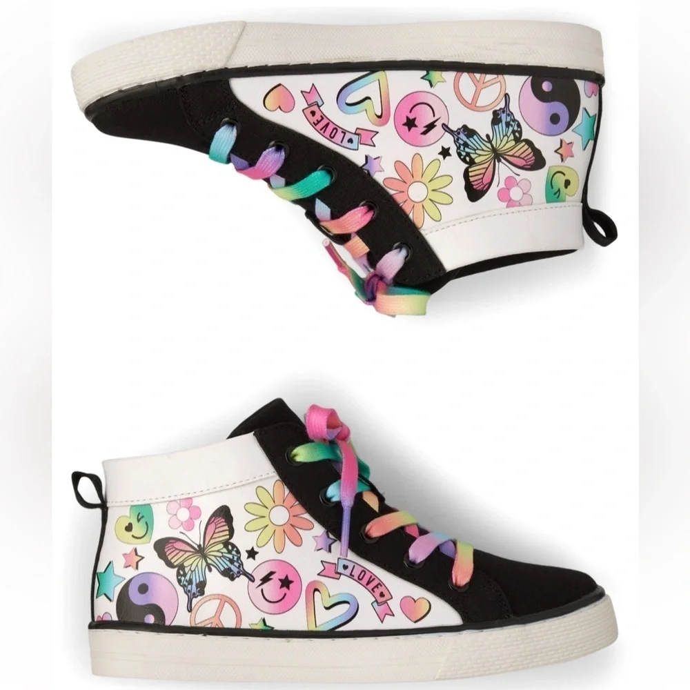 💜 Girls Doodle Canvas High Top Sneakers - Multi cIr
